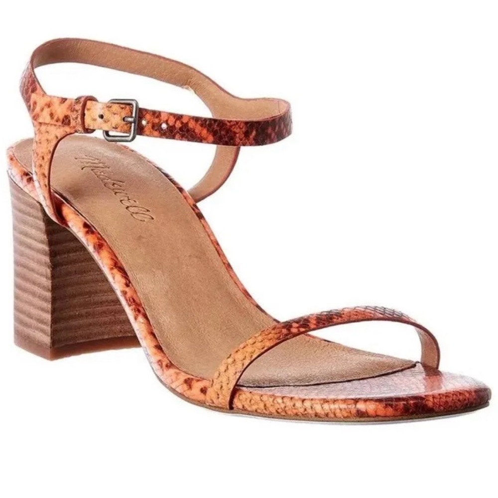Madewell Red Snakeskin Ankle Strap Heels